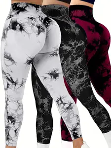 3 Pack Tie Dye Print High Waisted Workout leggings for Women Rear Lifting High Waist Tummy Control Yoga Gym Athletic yoga squat proof soft leggings