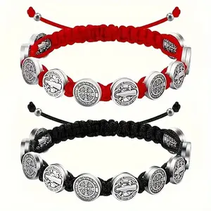 2 counts St Benedict Woven Bracelet, Adjustable Virgin Mary Figure Design, Bohemian Style Jewelry for Women and Men, Perfect for Parties and Daily Wear，Daily Clothing Decor for Birthday Gift, Elegant Jewelry Bracelet