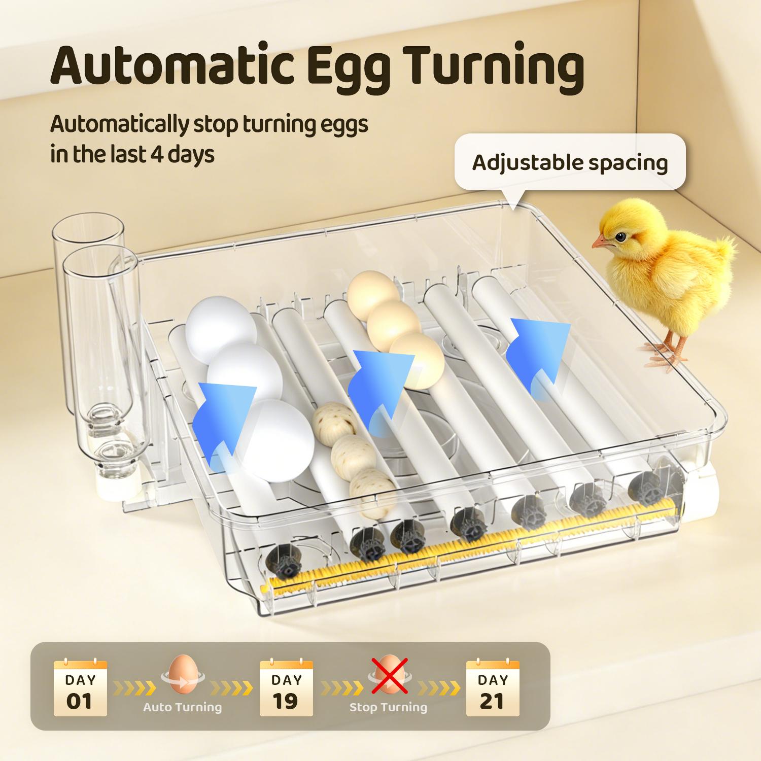 Fully Automatic 36/72/108-Egg Smart Incubator, Featuring An Innovative Pulse Dot-matrix Heating Mode, Automatic Egg Turning, Automatic Watering And Humidity Control, Precise Temperature Regulation, Freely Adjustable Shaft Spacing