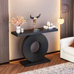 212 MAIN 40 in. Rectangular Modern Console Table - Modern Accent Tables with Sculptural Geometric Base, Easy Assembly, Quick Setup, Black