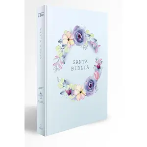Biblia RVR 1960 letra grande, manual, tapa dura con nombres de Dios, flores azul / Spanish Bible RVR 1960 Handy Size, LP, HC with Names of God, blue flowers (Spanish Edition)