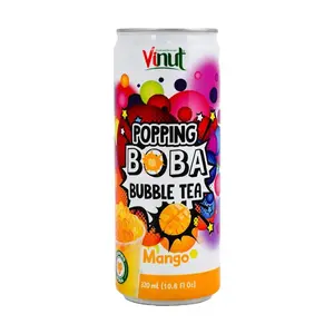 VINUT Mango Boba Popping Pearls Black Tea Drink 320ml - Refreshing Fruit Burst Beverage