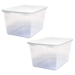 HOMZ 56qt Snaplock Clear Plastic Storage Container Bin with Secure Lid, 2 Pack