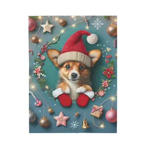 Christmas Corgi Plush Blanket, Cute Gift for Dog Lovers, Santa Hat Design, Holiday Home Decor, Cozy Winter Throw, Pet Owner Present