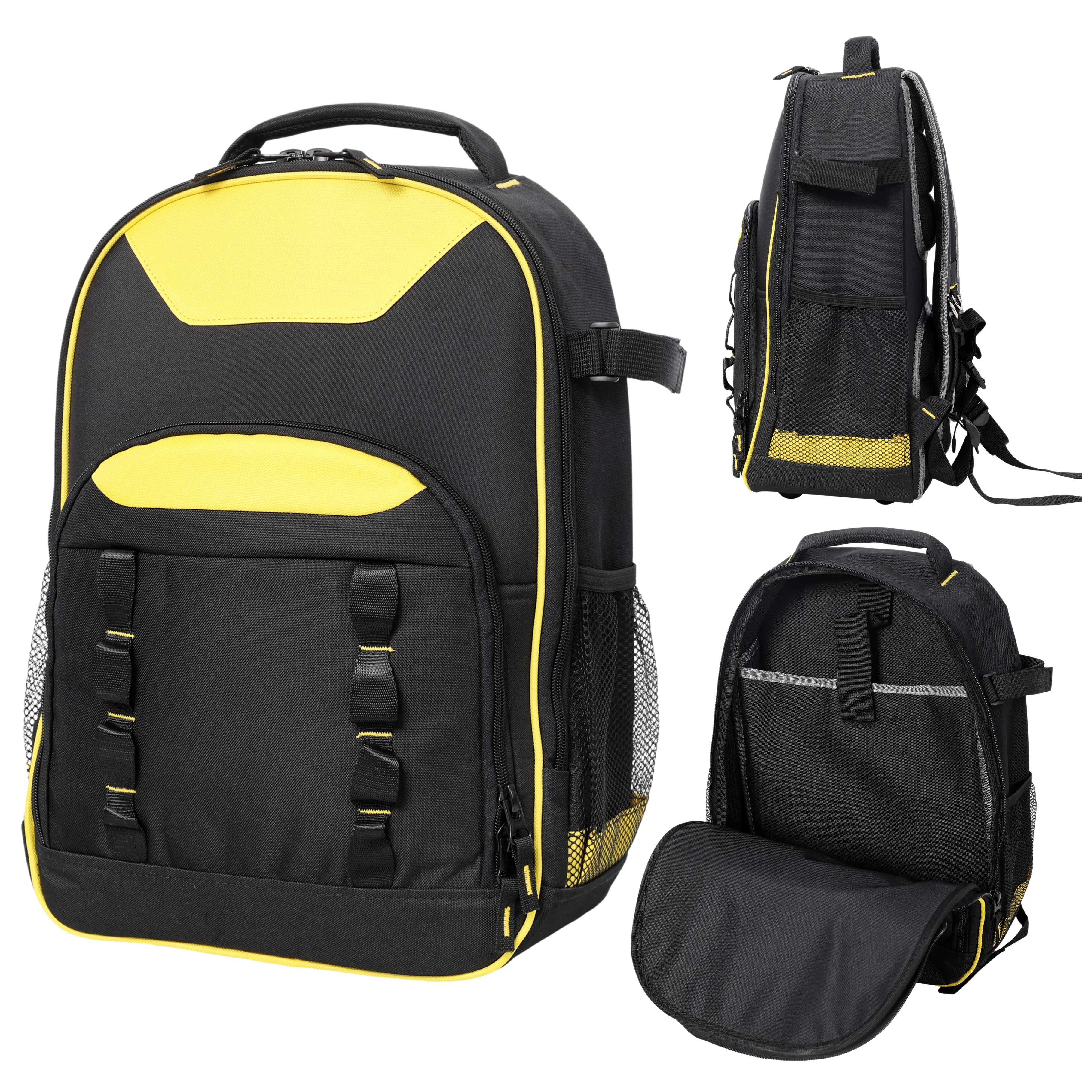 Tool Backpack with Hard Bottom and a Tool Pouch, Heavy Duty Tool Bag with Multiple Pockets, Electricians, Construction Workers, HVAC