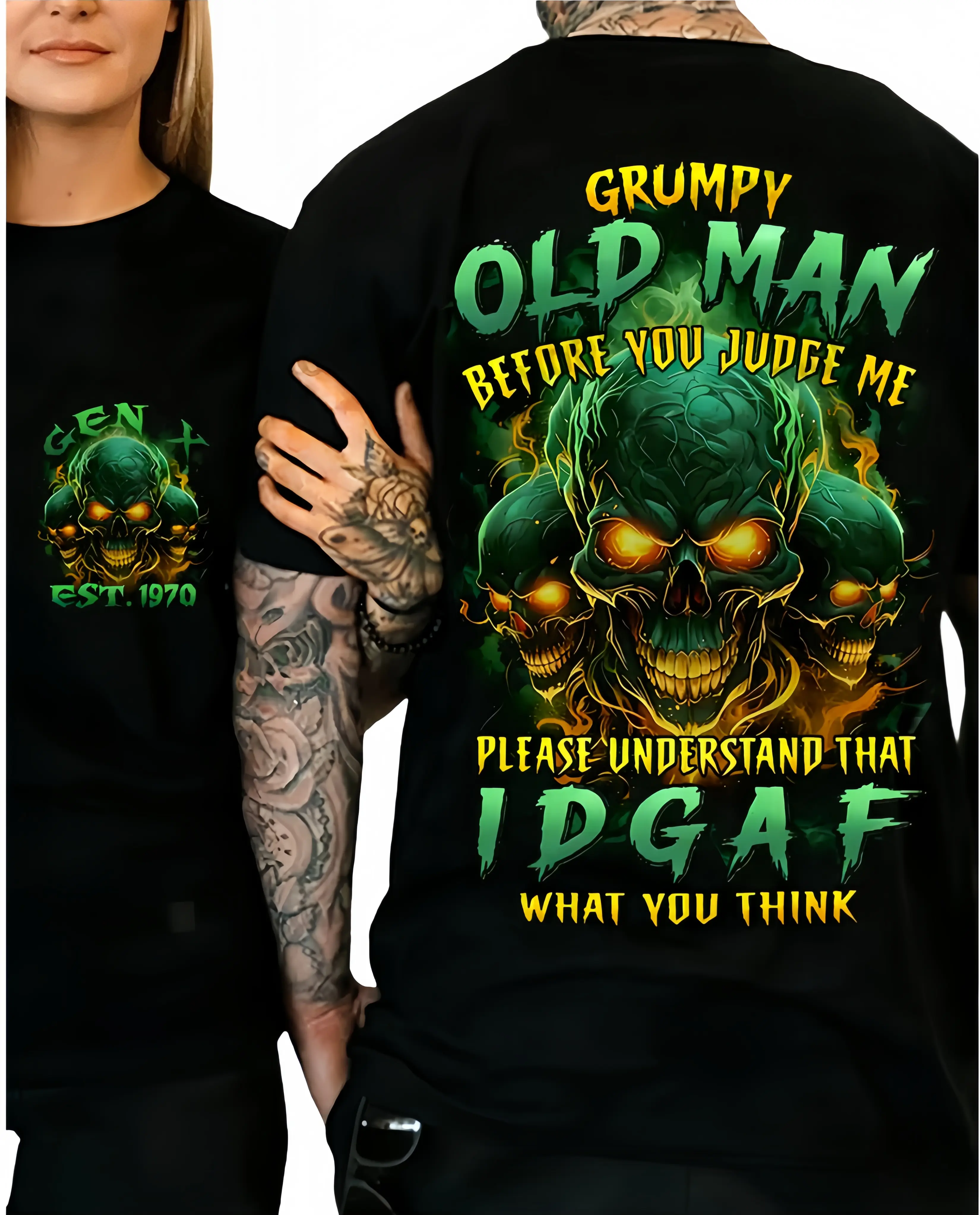 [Customization]Generation X Grumpy Old Man Before You Judge Me Custom Year Skull T-shirt |   Crewneck Breathable