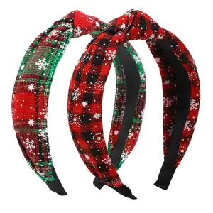 Christmas Headbands for Women Girls Plaid Headbands Holiday Knotted Head Bands with Snowflake Red Black Buffalo Plaid Hair Hoops Festive Top Knot Headband Christmas Gifts Hair Accessories for Women