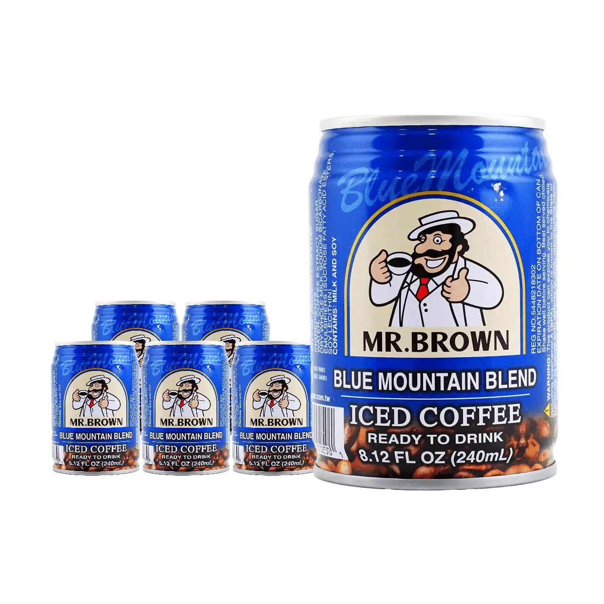 MR.BROWN Blue Mountain Blend 3-in-1 Instant Coffee Drink, 6-Pack (240ml x 6), Taiwan Premium Coffee