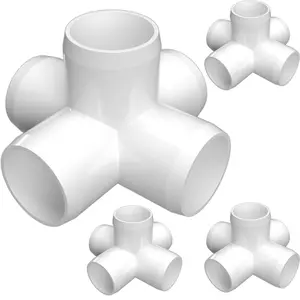 Formufit Durable PVC Fittings For Furniture Projects - 5-Way Cross, UV-Resistant, Impact-Proof, 4-Pack, Made in USA