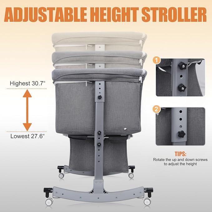 3 in 1 Baby Bassinet Bedside Sleeper, Bedside Crib for Baby, Adjustable Baby Bassinet with Wheels, Storage Basket, Mattress, Easy Assemble & Folding Portable Baby Cradle