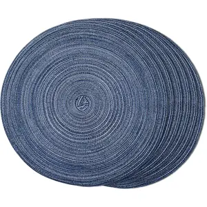 Round Braided Placemats Set of 6 Woven Heat Resistant Table Mats for Dining Tables 15 Inch (Blue)