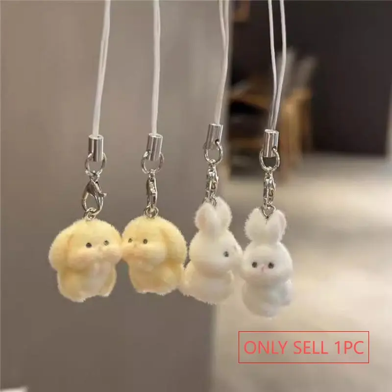 Mini Animal Pendant Cute Fluffy Round Rabbit Phone Chain Bag Pendant Phone Charms Phone Accessory
