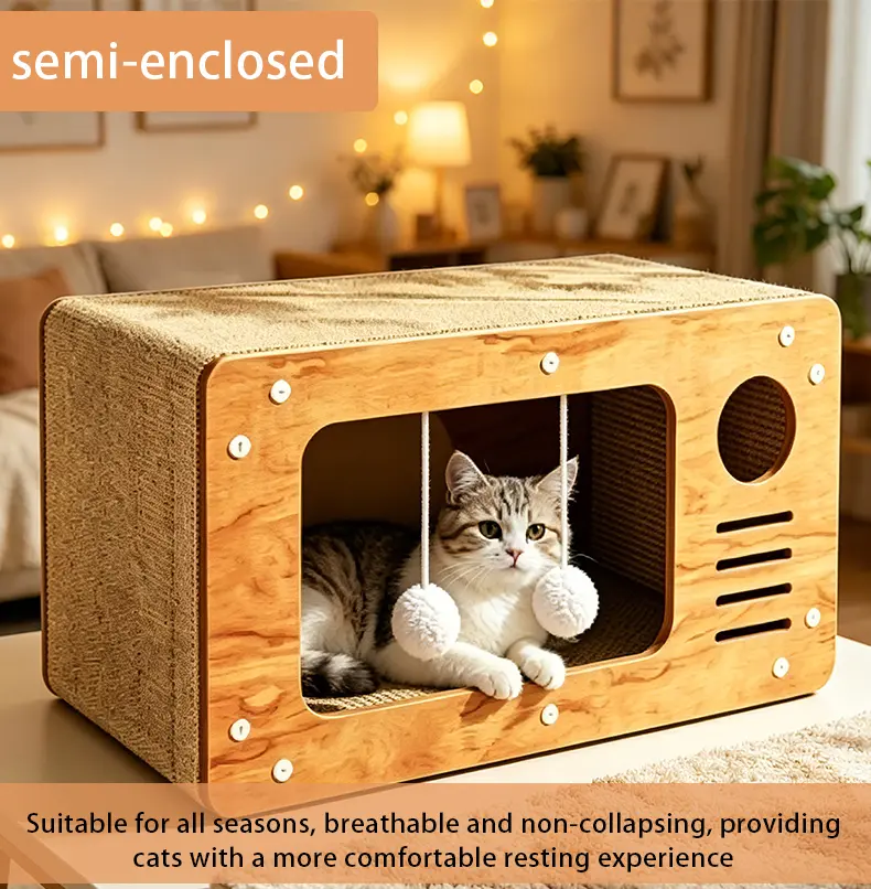 [Already have 10K favorites] 2 in 1 CatBed with Scratching Board Pet Furniture for IndoorCats Suitable for multiple cats Durable Double LayerDesign Cat Bed Stylish and Comfortable Cat Furniturefor All Seasons Wooden cat bed