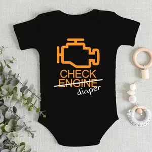 Funny Check Diaper Letter Design Skin Friendly Baby Boy Girl Short Sleeve Jumpsuit Autumn Newborn Clothes Cotton Infant Romper