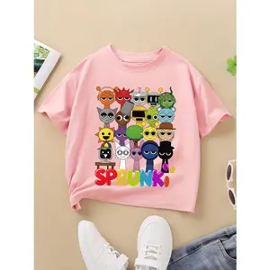 Girls' Sprunki Beats Team Game T-Shirt - Breathable, Moisture-Wicking Crew Neck Short Sleeve Tee with Fun Cartoon Characters, Perfect for Casual Streetwear, Summer Fashion for Boys and Teens Funny Graphic Tees Graphic Anime Tee