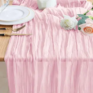 1Pc Light Pink/Green/Blue/Black Cheesecloth Table Runner 18x275cm 9FT Blushing Pink Boho Gauze Cheese Cloth Table Runner for Party Wedding Spring Easter Rustic Sheer Runners for Baby Bridal Shower