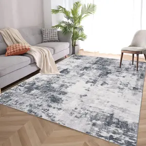 Garvee 5x7 Washable Rug with Non-Slip Backing, Modern Low Pile Indoor Floor Mat for Living Room, Bedroom, Office, and Classroom, Stain Resistant and Foldable Grey Rug