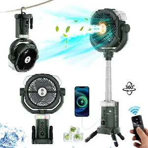 CoolHYFan Portable Outdoor Camping Mist Fan Tent Ceiling Fan Light USB Rechargeable Cooling Mist Hanging Tripod Camping Fan with 48-Hour Battery Life Stepless Speed Control Four-Hole Mist Spray Timer Indicator Night Light