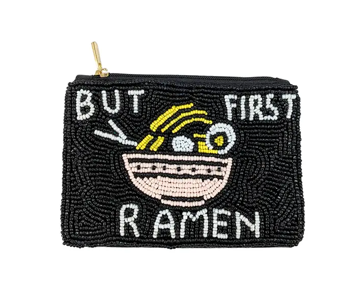 Ladies Fully Beaded BUT FIRST RAMEN Themed Coin Purse