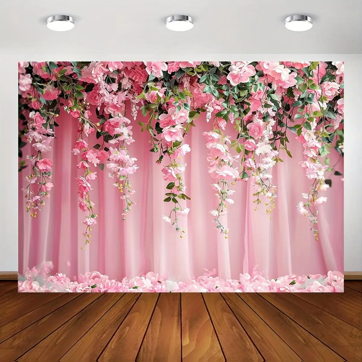 Pink Lightweight Polyester Romantic Rose Pattern Wedding Background Banner, 1-Count Flower Backdrop, Festive Party Decoration Supplies for Home-Garden Occasions, Parties