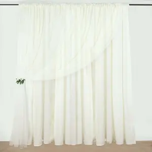 Ivory Chiffon Polyester Event Curtain Drapes, Dual Layer Divider Backdrop Curtain Panels with Rod Pockets - 10ftx10ft