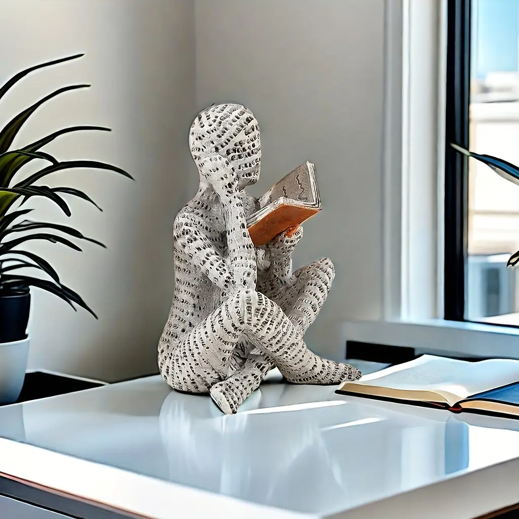 Abstract "Reading Figure" Resin Sculpture - Modern Artistic Decor, Modern Home Decoration for Desk, Bedroom or Office, a Thoughtful Collectible Figurine & Holiday Gift for Book Lovers, Resin Figurine Statue, Figurines Decorative Piece