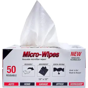 200GSM Microfiber Cleaning and Drying Cloths with Dispenser Box, , Streak-Free, Scratch-Free, Ultra Absorbent, Edgeless for  Surface Types, 12x12in, 50-Pack, White