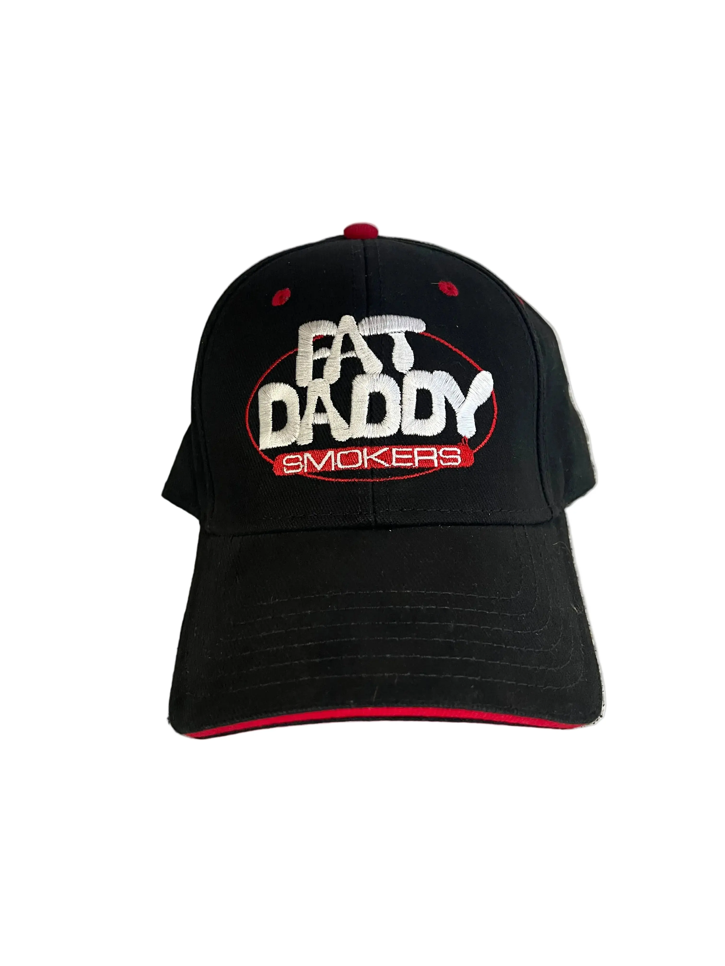 Fat Daddy Smokers Classic Embroidered Logo Cotton Breathable Casual Adjustable Baseball Cap - Green Trim Camo, Black-Red, 1-Size for Grill Masters, Brand Name, One Size