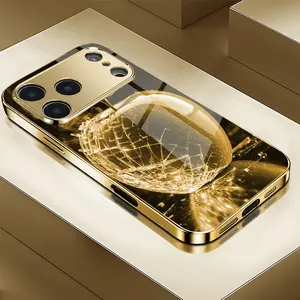 Creative Personalized Design Broken Golden Apple Pattern Electroplated Anti-drop Glass Phone Case,for iPhone 17 Pro Max Phone Case 17 Air 16E 16 Pro Max 15 Pro Max 15 Plus 14 Plus 13 12 11 Phone Cases