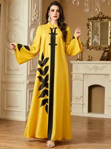 Elegant Floral Long Robe, Comfortable Loose Fit, Breathable Fabric, Perfect for Eid Al-Adha & Daily Wear, Fashionable Wide Sleeves