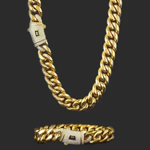 6-14MM Copper Cuban Spring Buckle Men's Jewelry Set - Trendy Zircon-Inlaid Bracelets, Necklaces, Chains with Personalized Fashion Style