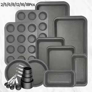 2/5/6/8/12/16/18-Piece Nonstick Bakeware Set, Baking Pans for Oven with Cake Pans, Muffin Pan, Loasting Pan, Cookie Sheet & Loaf Pan, Grey