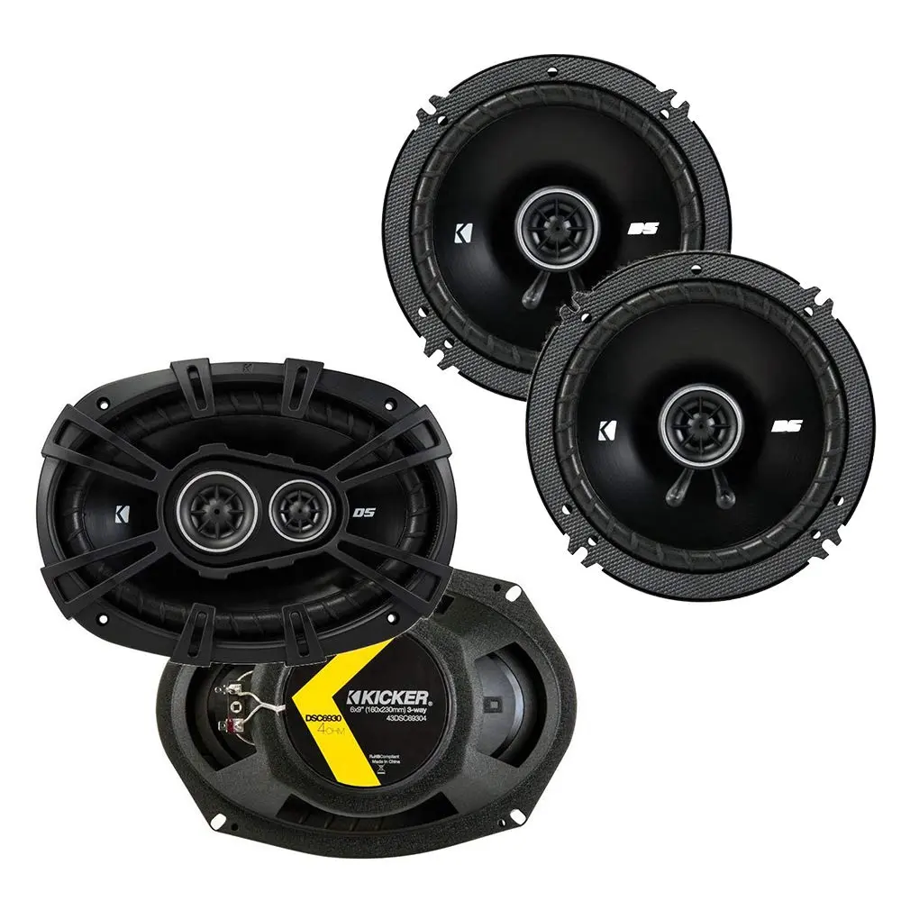 KICKER Car Audio System 2-Item Package - 3-Way Rectangular 6"x9" Mid-Range Loudspeaker Speakers, 6.5" Coaxial Units for Sound Upgrade (Models 43DSC69304, 43DSC6504, 4-Ohm, 2x Each Size)