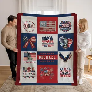 America250 Patriotic Throw Blanket - USA 250th Anniversary Classic American Flag & Eagle Print, Memorial Day Watch Party Gift, Patriotic Home Decor