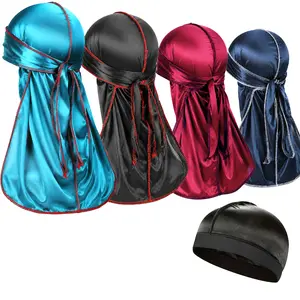 4 Pack Silky Durags with Wave Cap for Men Women, Satin Durags for 360 Waves, Long Tail Do Rags for Black Hair, Braids, Locs, Curly Hair, Sleep & Wave Training