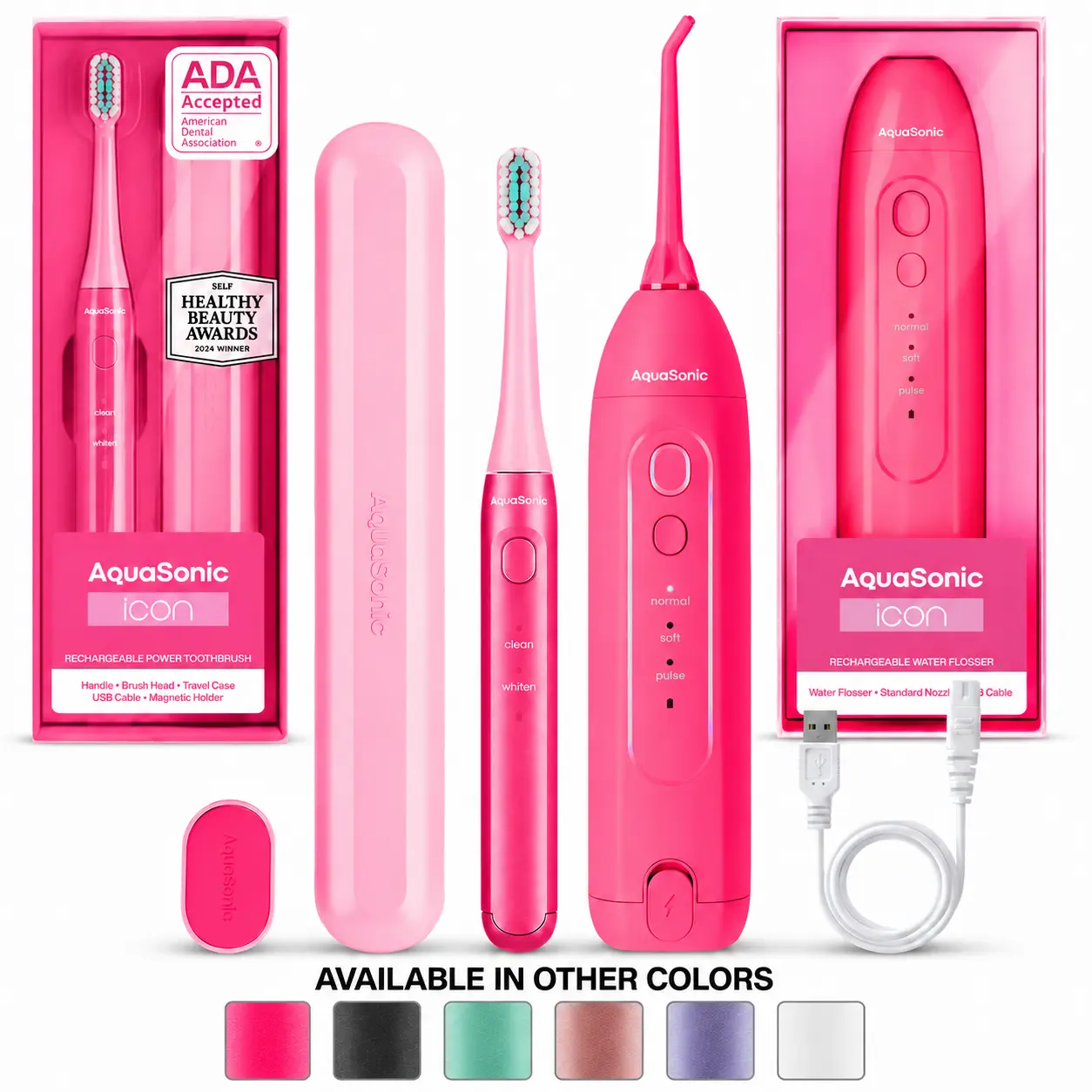 Icon Electric Toothbrush & Water Flosser Bundle - Travel case, charging cord Daily Oral Daily Oral Cleansing | AquaSonic
