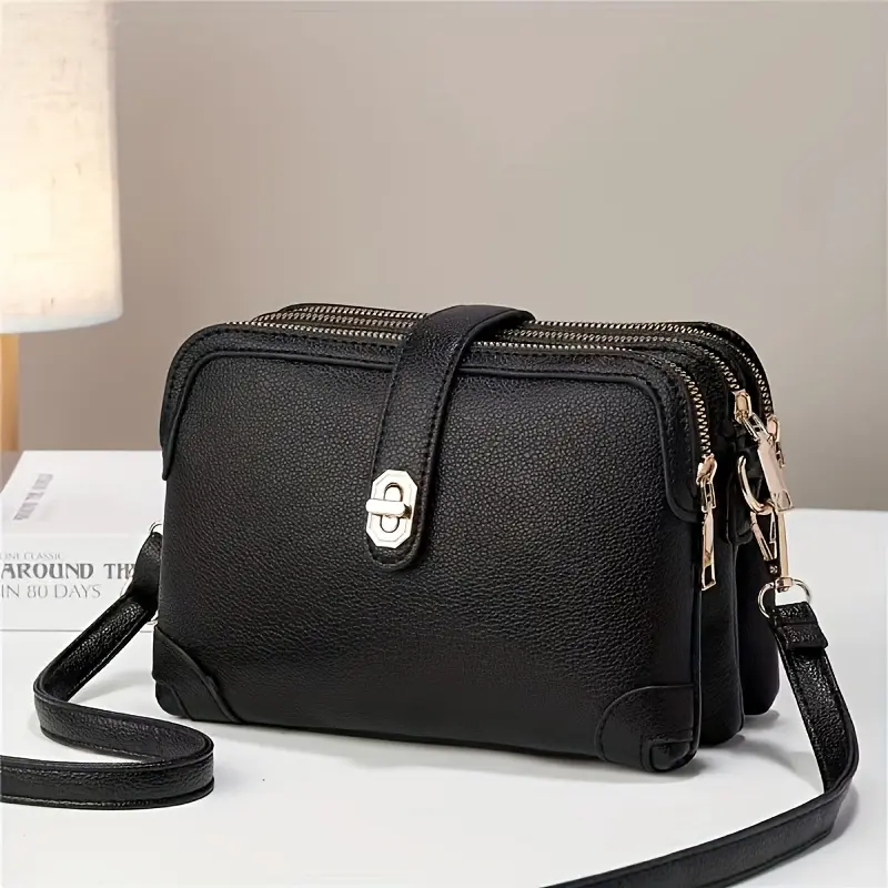 Chic Women's Crossbody MultiZip Handbag Daily Shoulder Bag