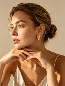 Creative Metal Leaf Stainless Steel Stud Earrings, Waterproof and Rust-Resistant, Elegant Party Jewelry for Women, All Seasons Wear