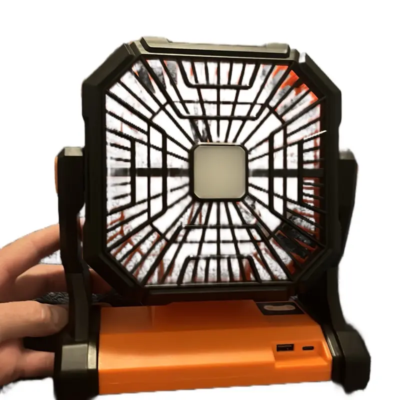 Portable Outdoor Fan Charger - Orange and Black Design with Fan Blades Visible