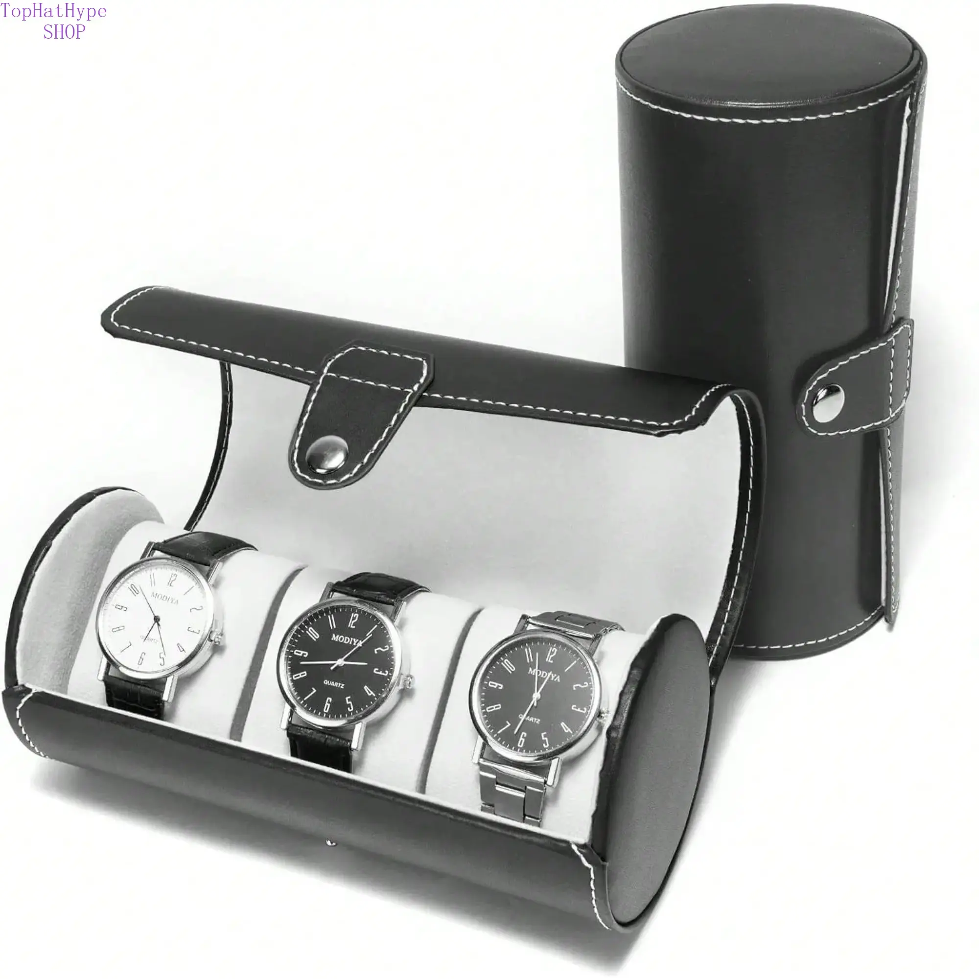 Black Faux Leather Watchbox, 3-Slot Watch Roll Travel Case for Men and Women with Soft Pillows, Fashionable and Secure Travel Companion, Fashionable Watch Accessories, Sturdy, Watch Enthusiasts