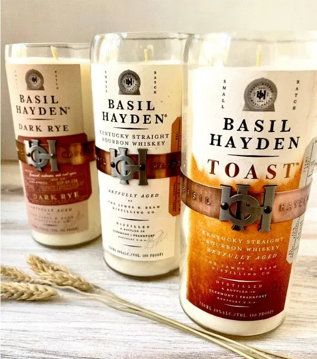 Soy Bourbon candle - Basil Hayden bottle - Old Fashioned Cocktail Scent - soy wax - Liquor Bottle Candle
