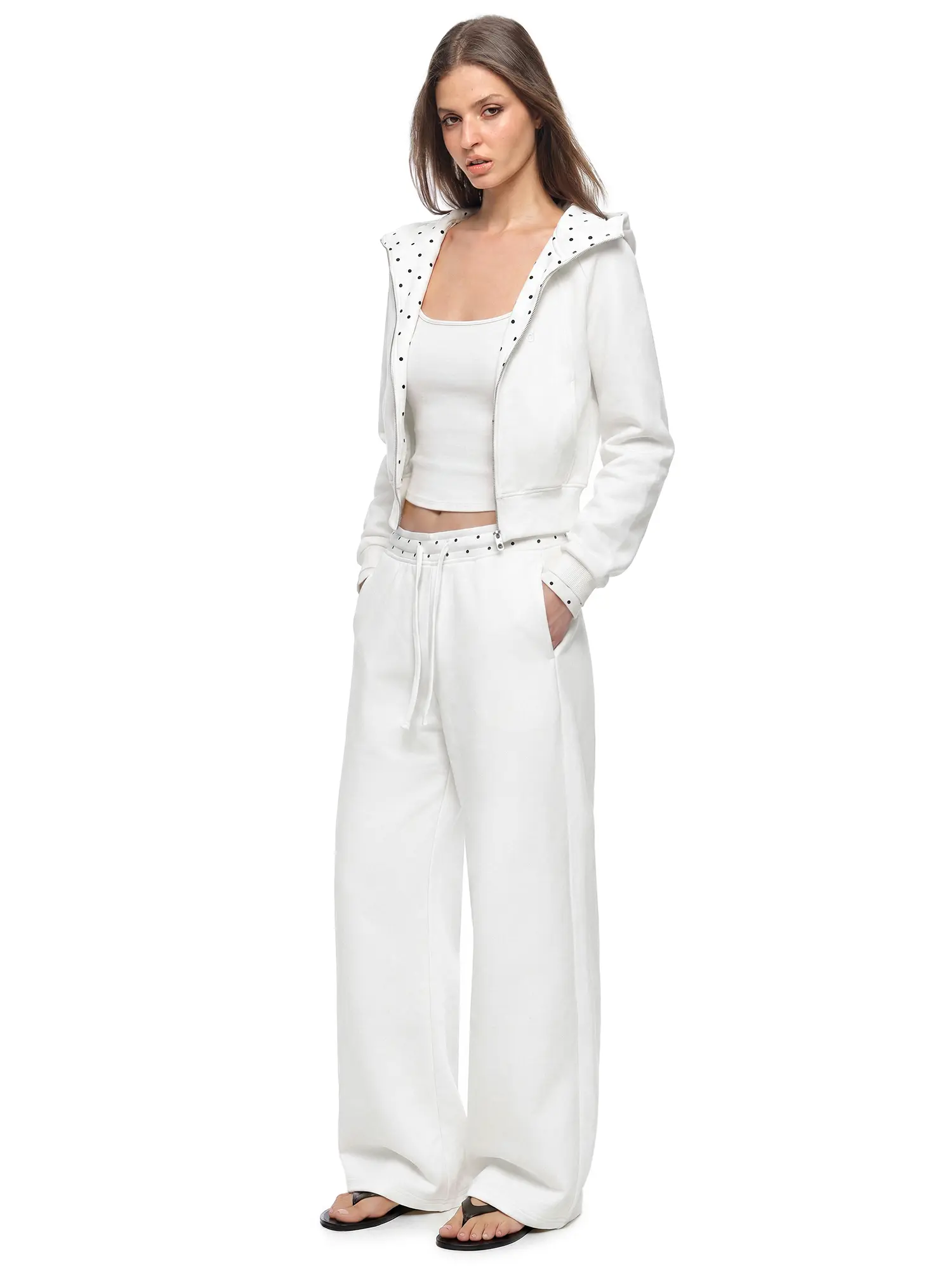 FDR Women's Polka Dot Hoodie and Sweatpants Set Contrast Print Casual Oversized Matching Activewear Outfit
