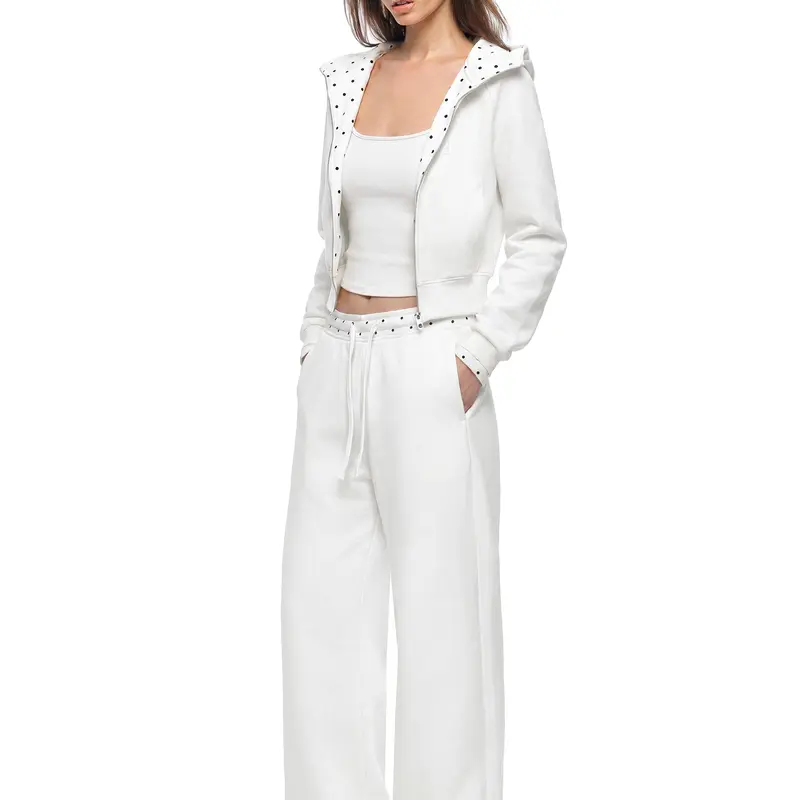 FDR Women's Polka Dot Hoodie and Sweatpants Set Contrast Print Casual Oversized Matching Activewear Outfit