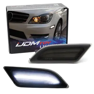 iJDMTOY Smoked Lens White Full LED Front Side Marker Light Kit For 2012-14 Mercedes W204 LCI C250 C300 C350 Sedan/Coupe, Powered by SMD LED