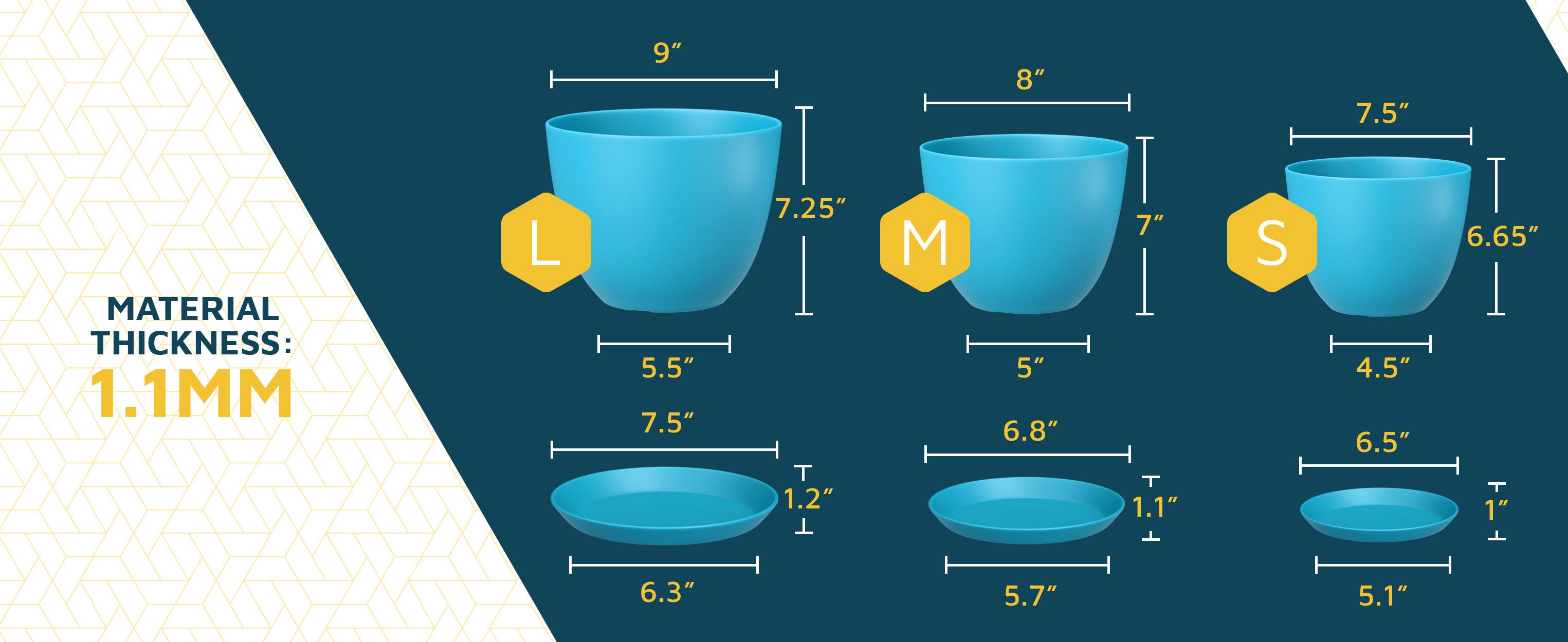 Plant Pots with Drainage Holes & Saucers 5 Pack, Indoor & Outdoor Stackable Space-Saving Planters for Houseplants & Flowers, (7", 6.7", 6", 5.3", and 4.8" Inches), Durable & Weatherproof
