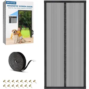 Magnetic screen door polyester screen door mesh self sealing fits 36x82 door heavy duty hands free retractable screen door keeps bugs out pet and kid friendly 39 inch x 83 inch