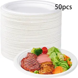 Disposable Paper Plates 9 Inch – Heavy Duty Round Dinner Plates for Cake, Painting, BBQ, Picnic – Portable Art Supplies for Kids, DIY Crafts, Outdoor Camping