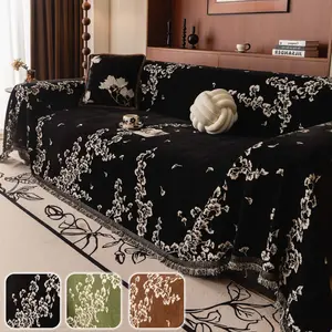 Chenille Ginkgo Leaf Sofa Throw (1 Pc) – Decorative Couch Cover, Sofa Slipcover, Machine-Washable Sofa Protector, Pet-Friendly Non-Slip, Fits 2/3/4 Seater