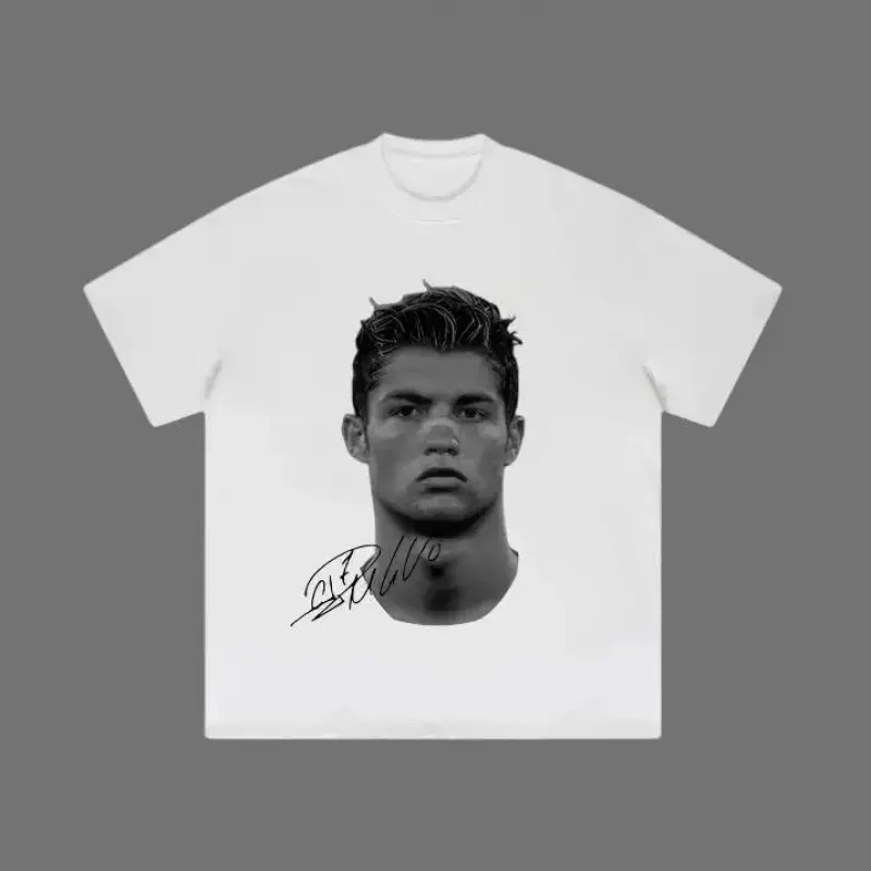 Unisex Vintage Short-Sleeve Big Head Ronaldo Bold Graphic Tee - Soccer T-Shirt, Casual Round Neck Sports Streetwear Top