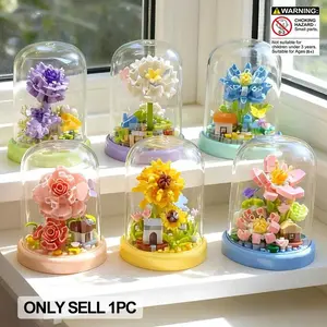 Moc Romantic Mini Flower Creative Building Blocks Set, Artificial Plant Series, Home Decor, Creative Gift for Women, Includes Dustproof Box, Building Block Sets